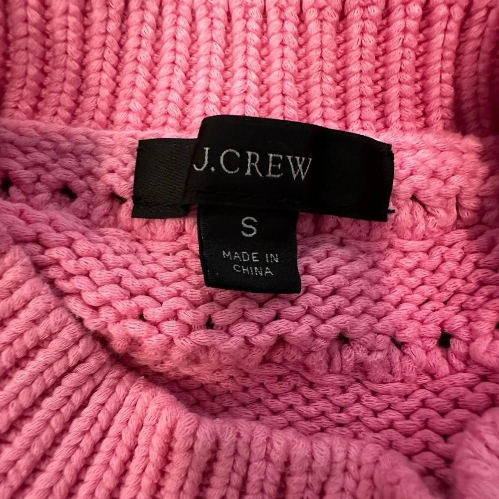 J.Crew Size S Balloon Sleeve Pointelle crochet Sweater Baby Pink Cotton Blend.